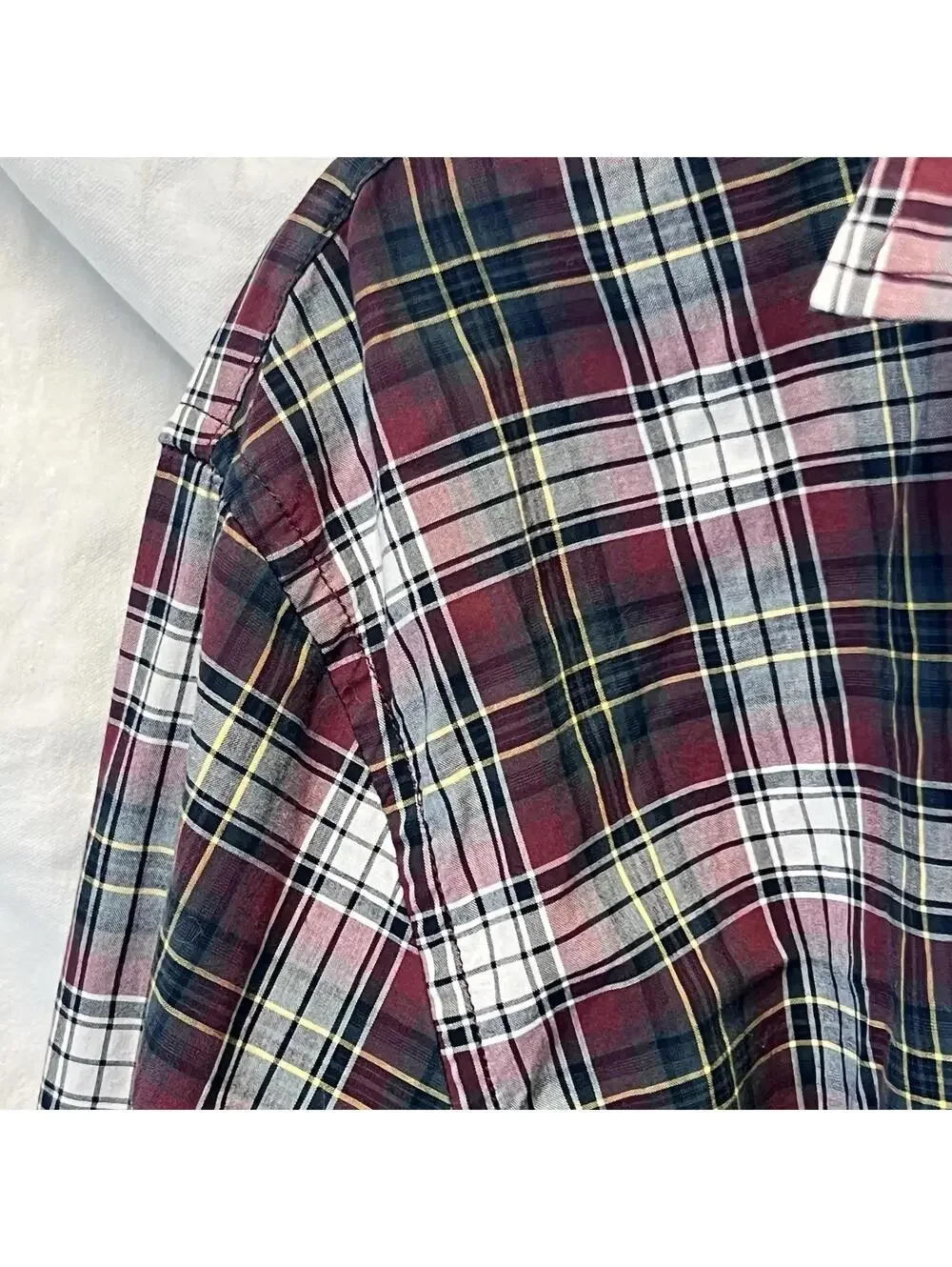 Banana Republic Red Green/Blue Plaid Cotton Button-Down XL Stretch Slim Fit EUC